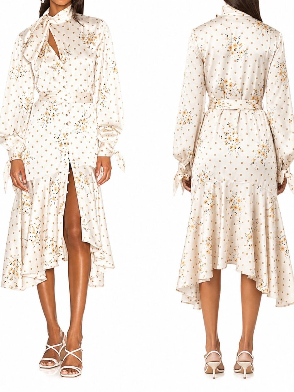 Keepsake The Label Ironic Midi Dress Yellow Floral High Neck Ruffle Hem Women’s